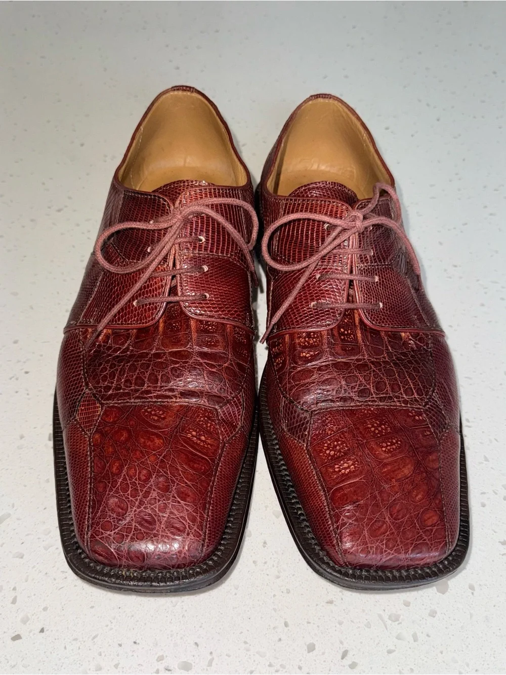 David Eden Genuine Croc Burgundy Leather Derby Shoes